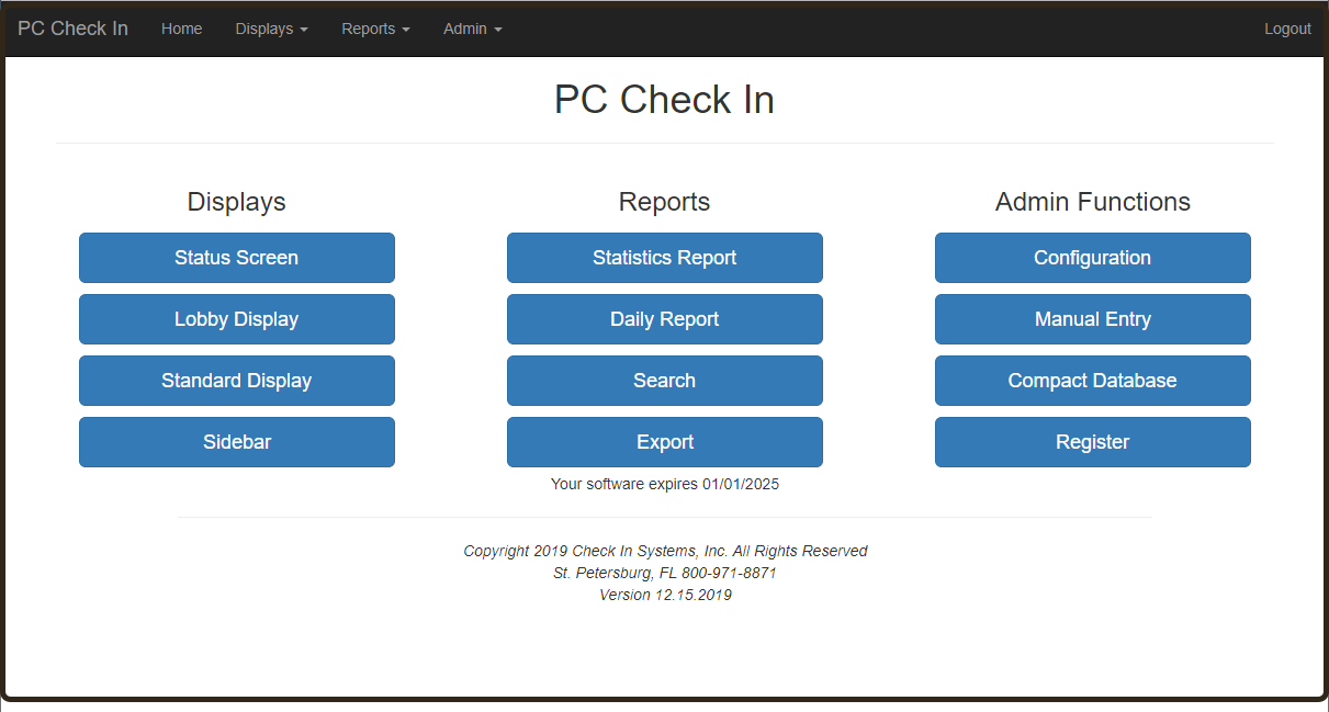 Pc Check In main menu