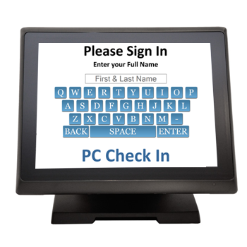 PC Check In can use a PC touch screen or an Apple iPad for the kiosk.