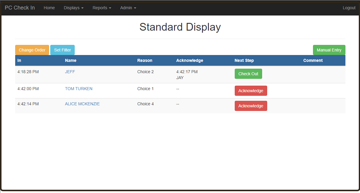 Pc Check In Standard Display